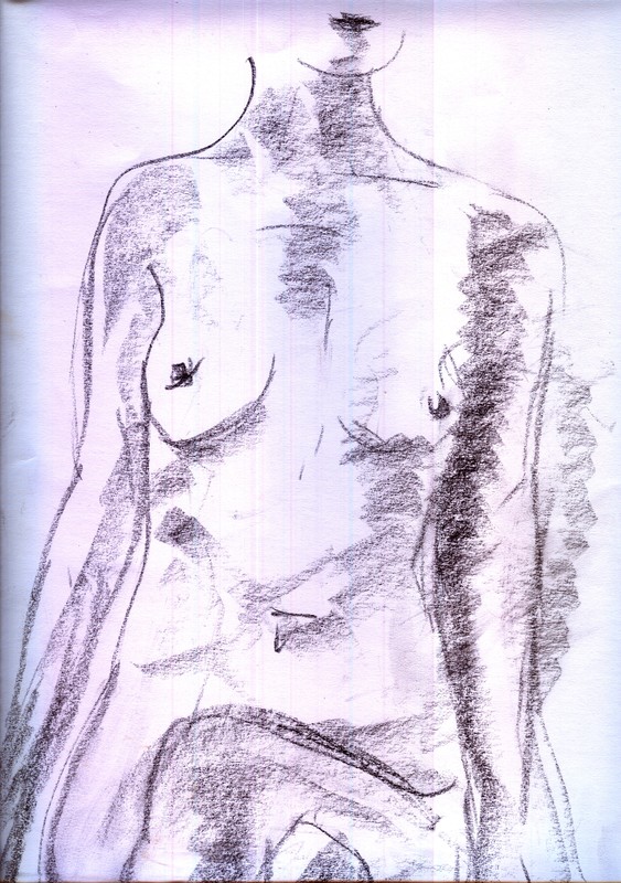 Stehender Akt , Kohle, Gelstift