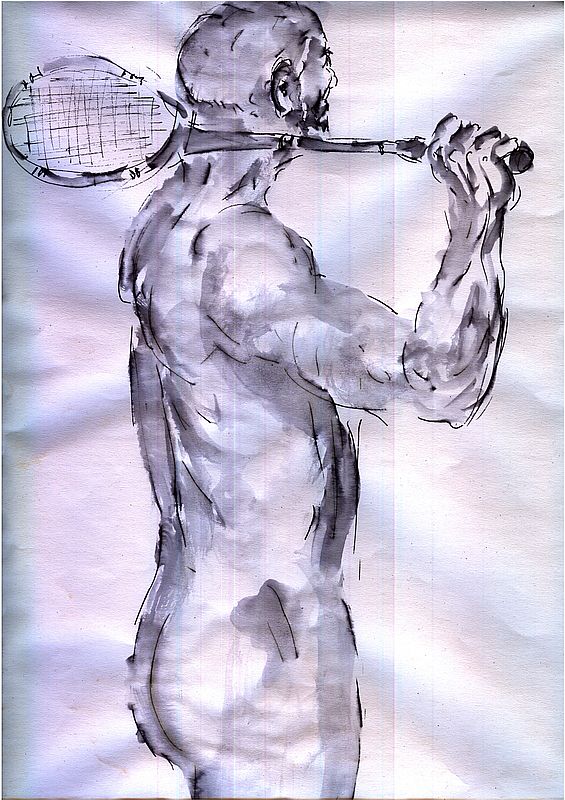 Stehender Akt , Kohle, Gelstift