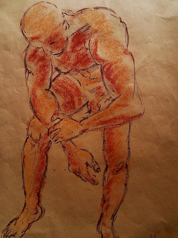 Stehender Akt , Kohle, Gelstift