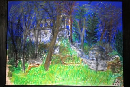 Weimar Goethepark: Ruine mit Shakespeare-Denkmal und Borkenhäuschen