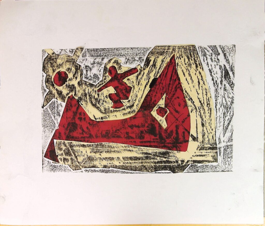 Der Kirchen-Skater mit rot-gelbem Background