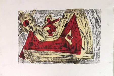 Der Kirchen-Skater mit rot-gelbem Background