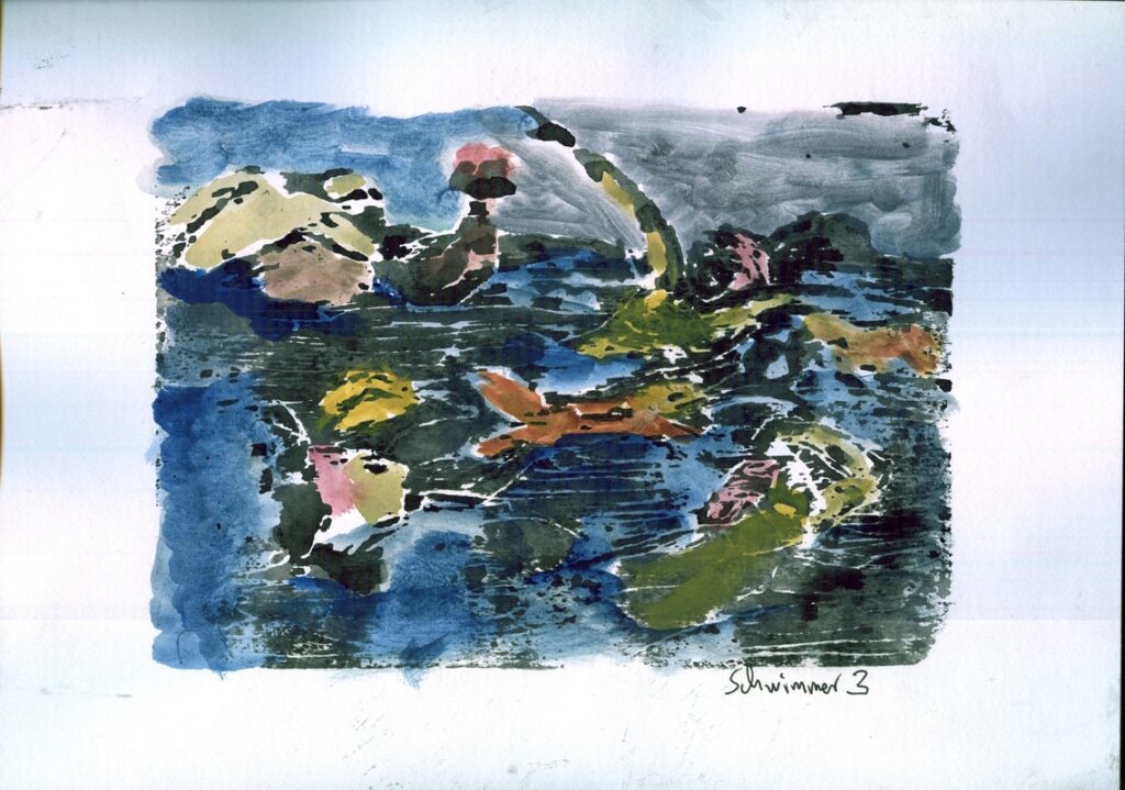 Schwimmer3__Druck-Aquarell handkoloriert
