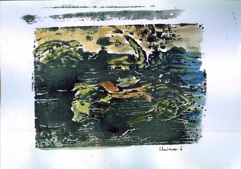 Schwimmer_6_Druck-Aquarell handkoloriert